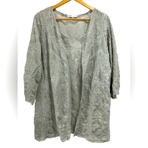 Solitaire Silver Gray Embroidered Cotton Blend Lightweight Duster Kimono Jacket - Picture 1 of 8